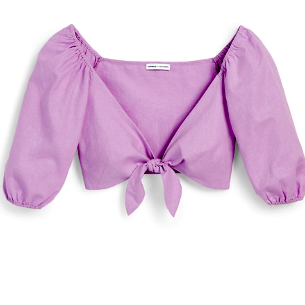 Express X Rocky Barnes Purple linen tie front top